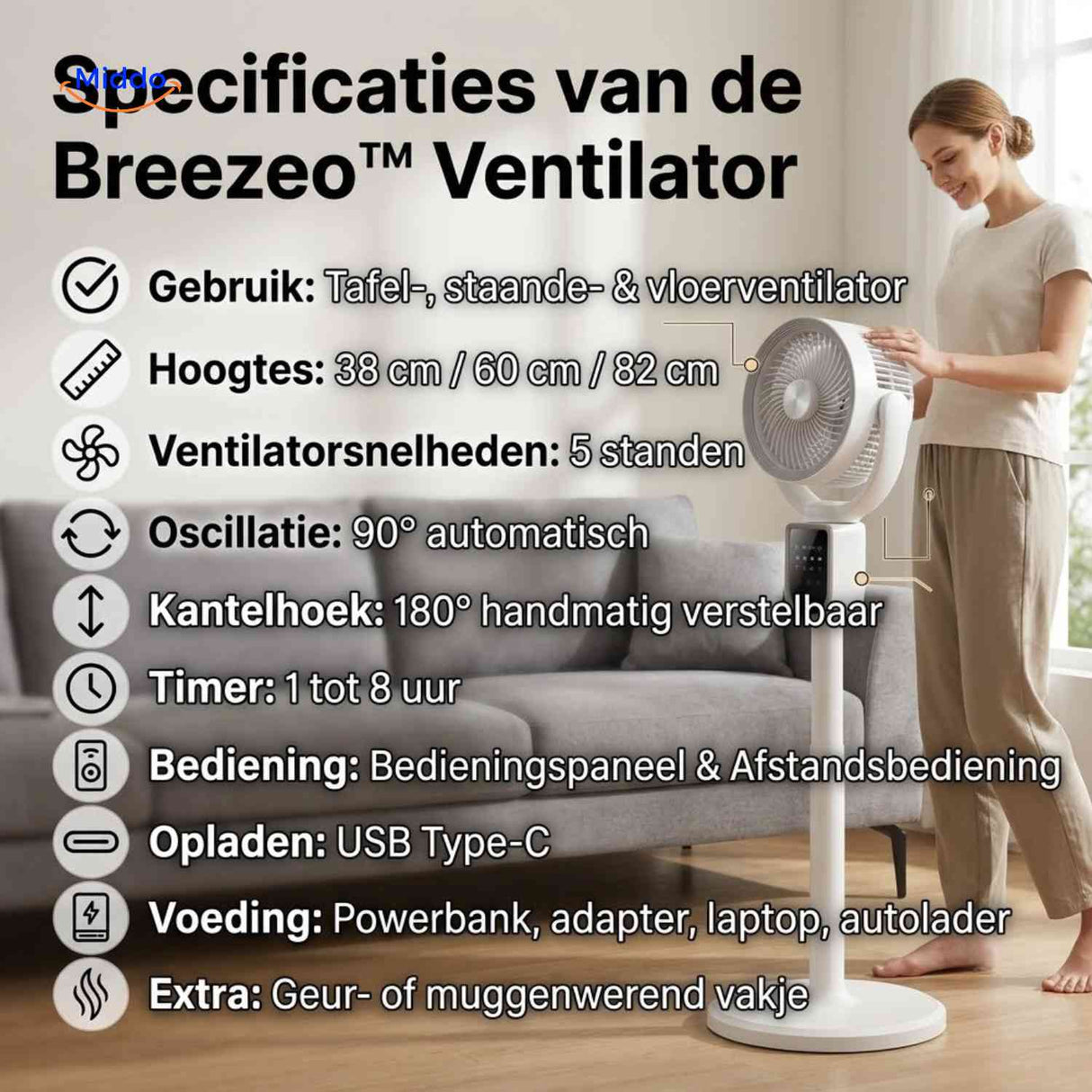 Ventilateur Breezeo silencieux et réglable, caractéristiques, réglable, vue 8
