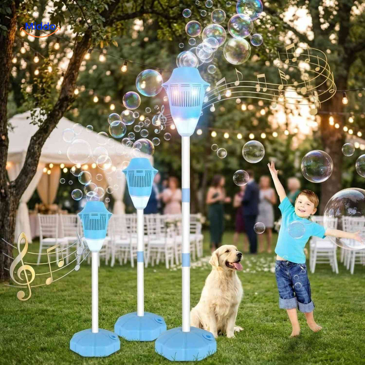 Machine à bulles Bubblio rechargeable avec LED et musique, réglable, vue 1