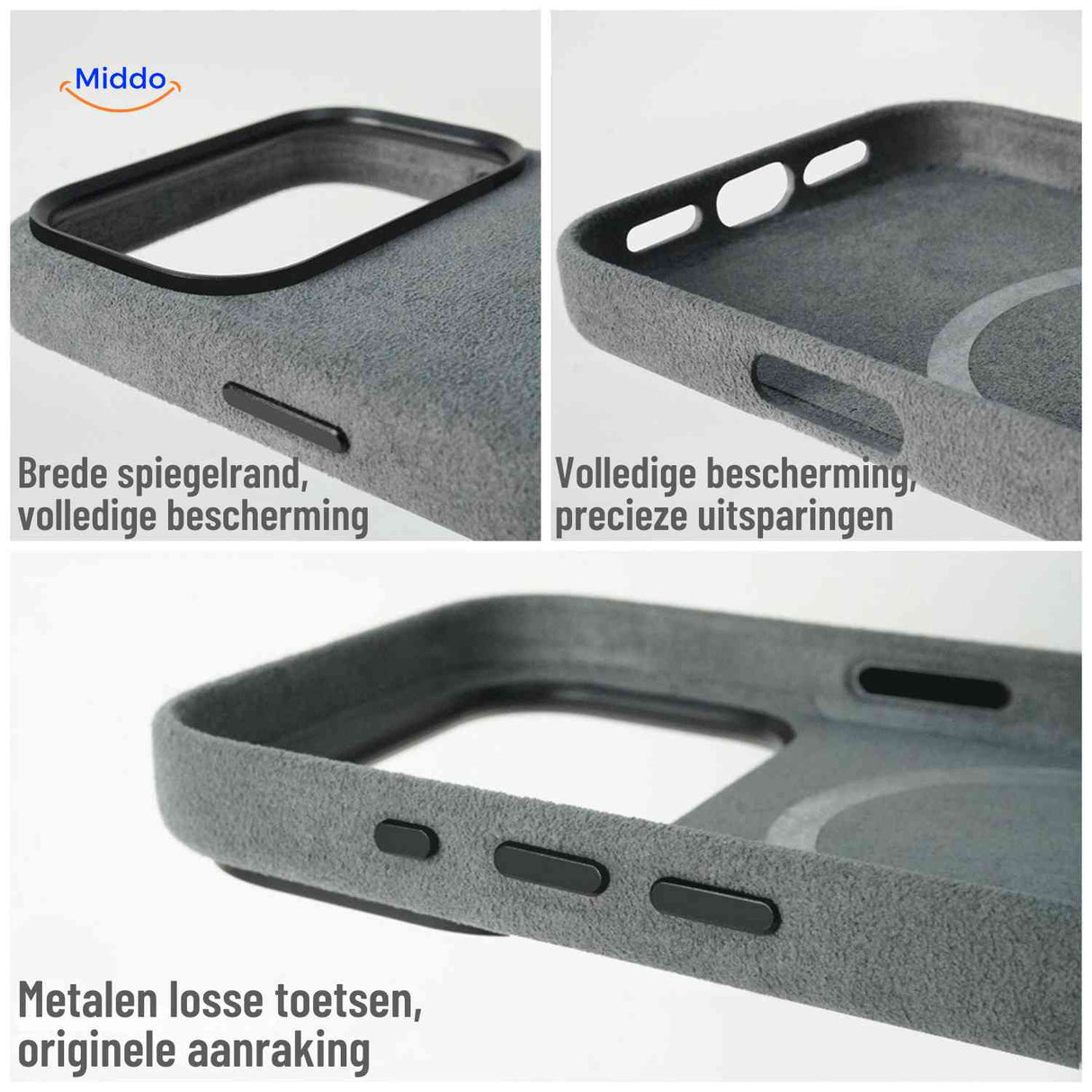 Coque iPhone AlcantaPro compatible MagSafe, gros plan, vue 16
