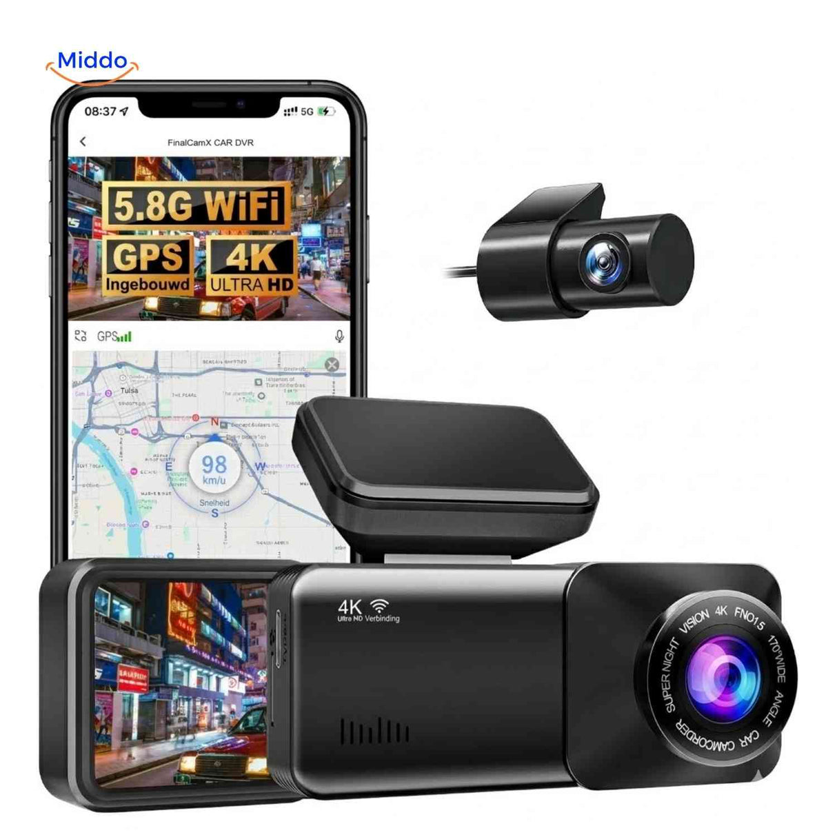 DriveGuard dashcam 4K avec GPS WiFi et contrôle smartphone