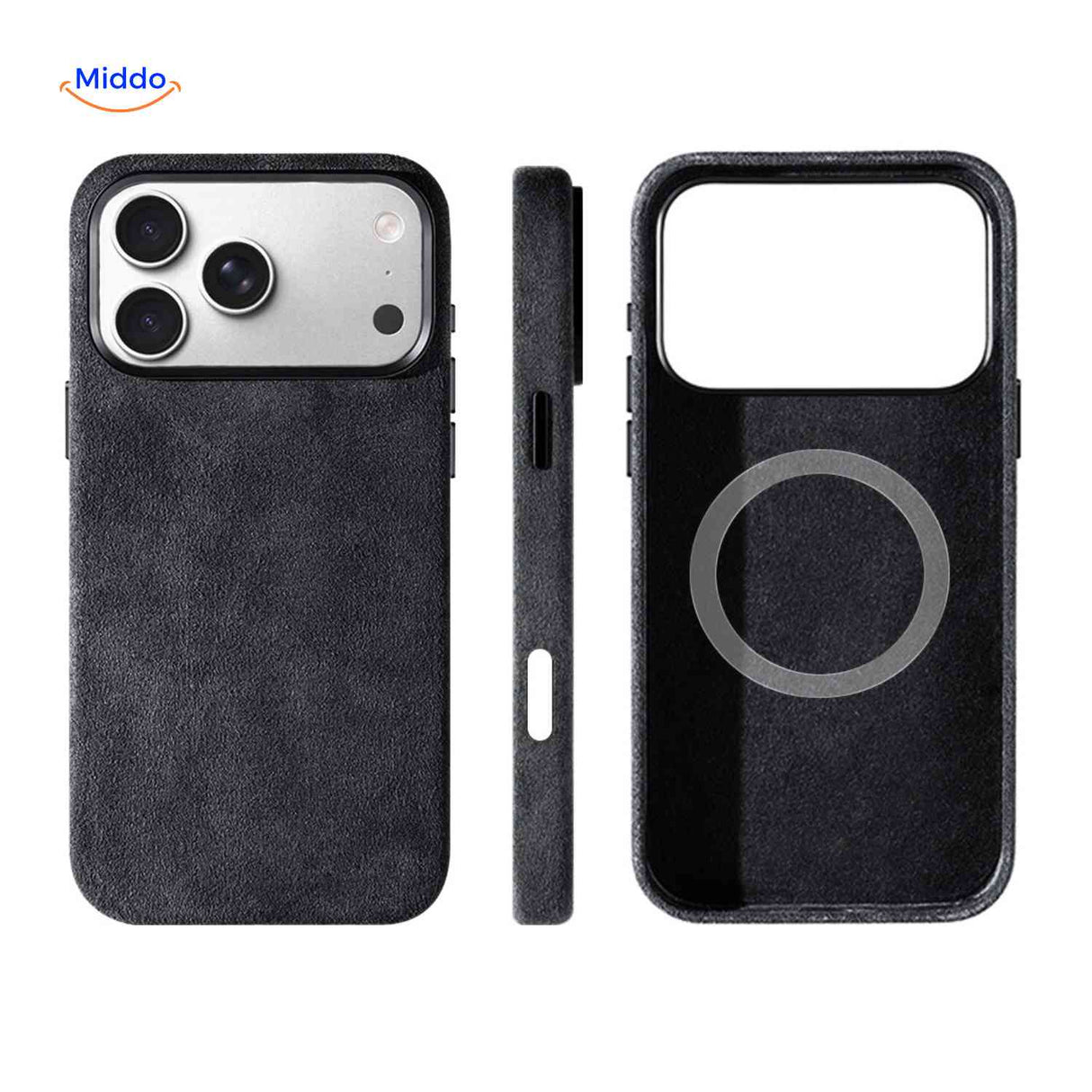 Coque iPhone AlcantaPro compatible MagSafe, noir, vue 8