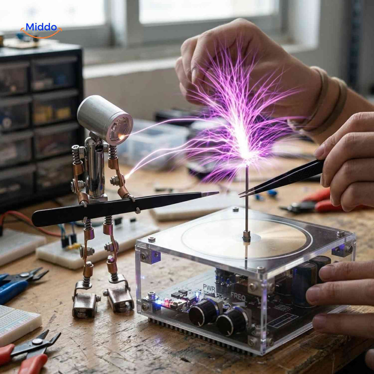 Bobine Tesla PlasmaTune Bluetooth pour démonstration scientifique, vue 05