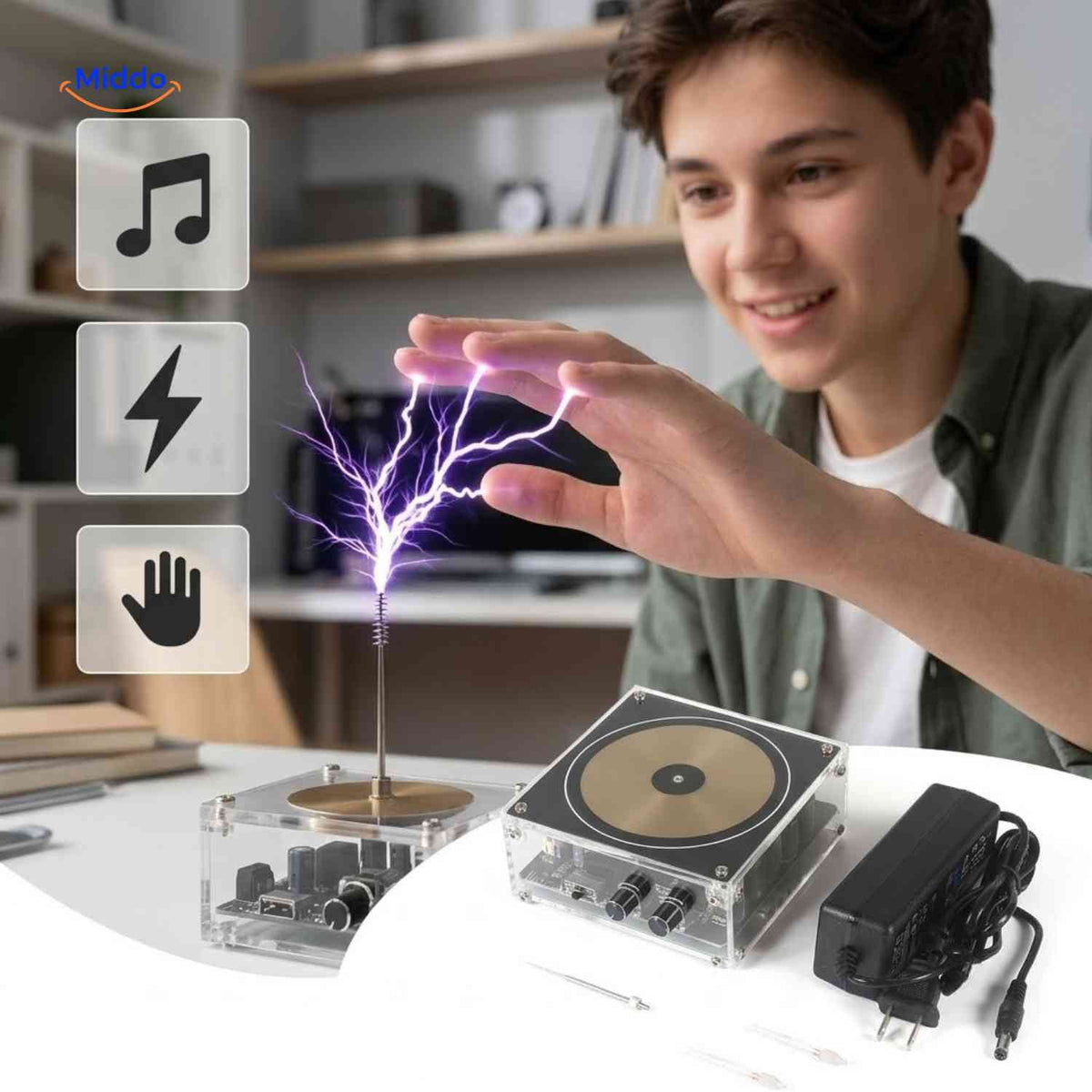 Bobine Tesla PlasmaTune Bluetooth pour démonstration scientifique, vue 09