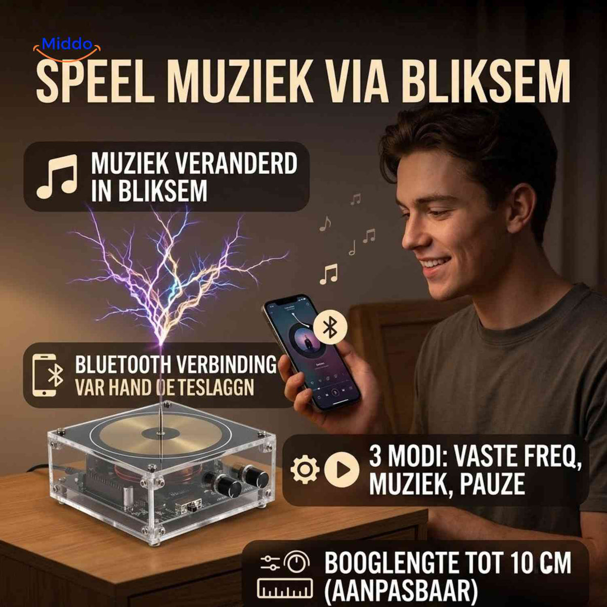Bobine Tesla PlasmaTune Bluetooth pour démonstration scientifique, vue 10