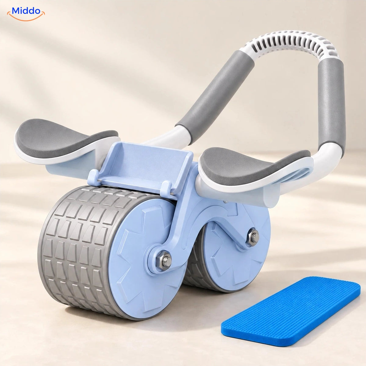 AbWheel Pro™ – Bleu Grisé – tapis pour genoux 34 × 15 cm