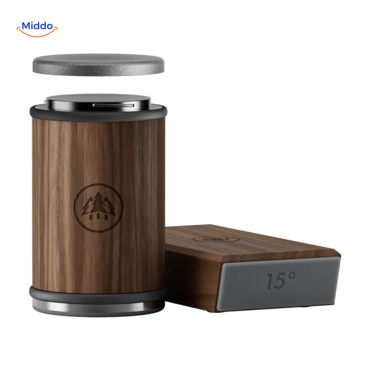 aiguiseur de couteaux roller en bois avec couvercle fermé, compact et élégant