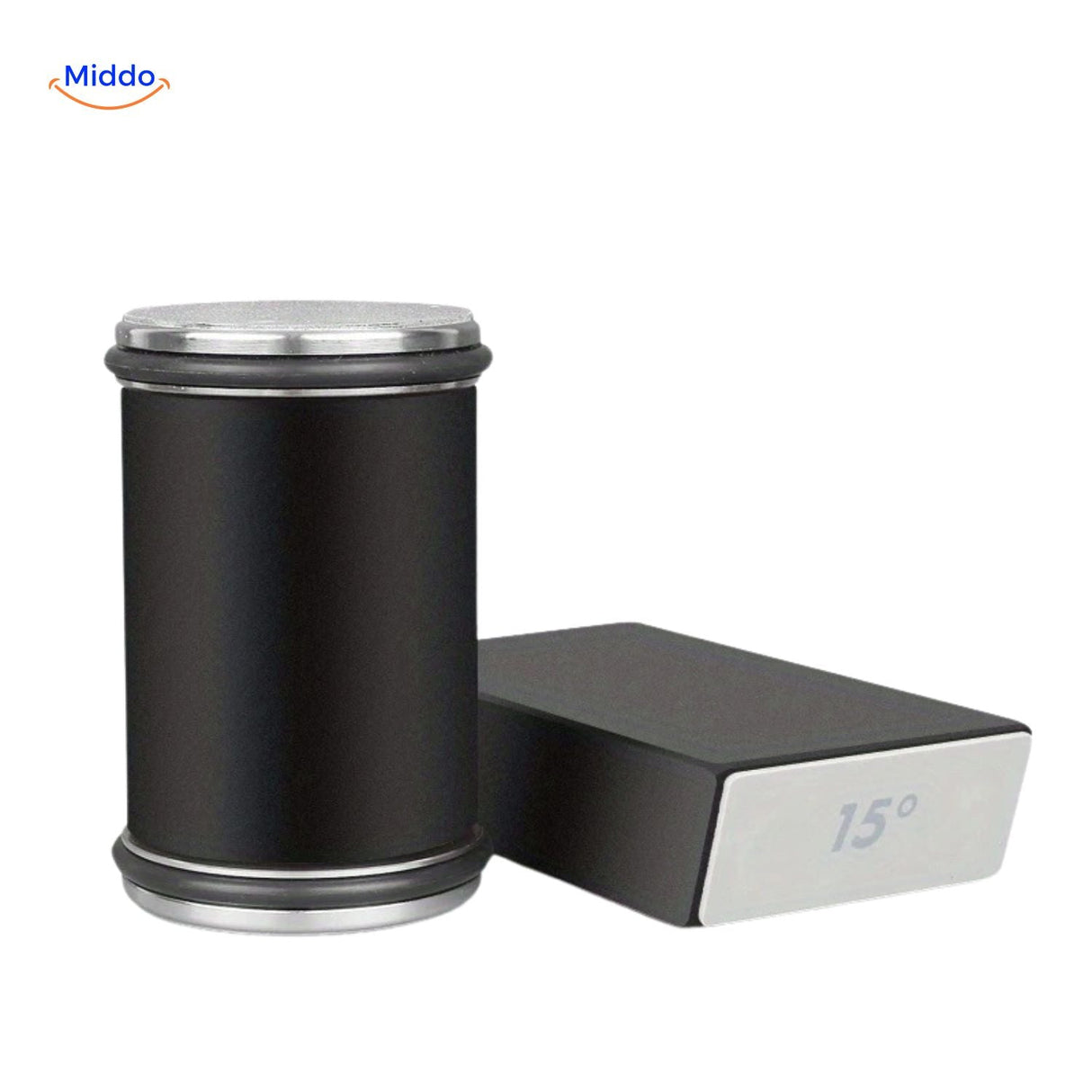 aiguiseur de couteaux roller en noir et métal brossé, style élégant pour la cuisine