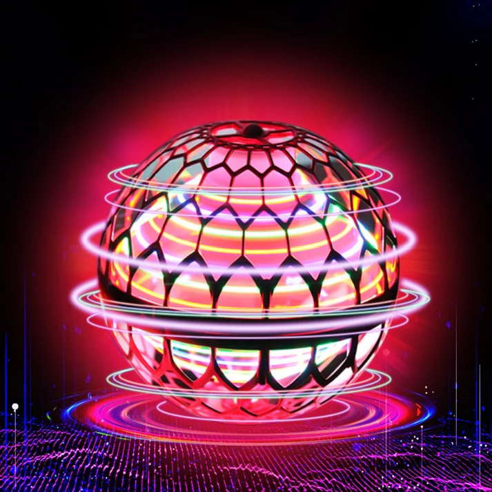 balle boomerang lumineuse Flynova en coloris rouge en plein vol, effet LED spectaculaire