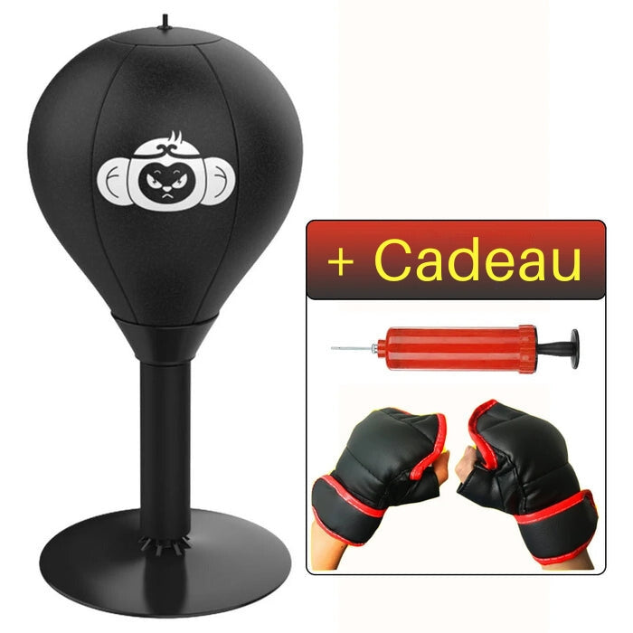balle de boxe noire motif singe livrée avec pompe et gants en cadeau