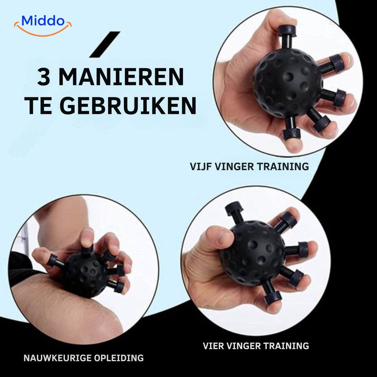 balle noire avec picots pour relaxation musculaire et detente des doigts