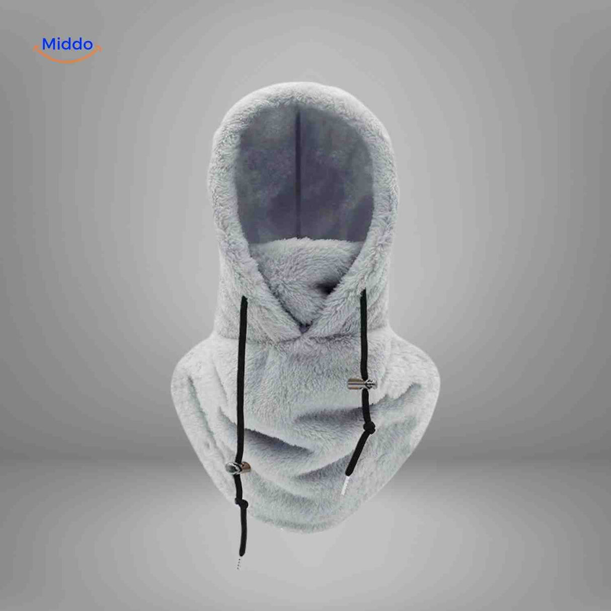 bonnet hiver coloris gris clair avec capuche et tour de cou en fleece chaud