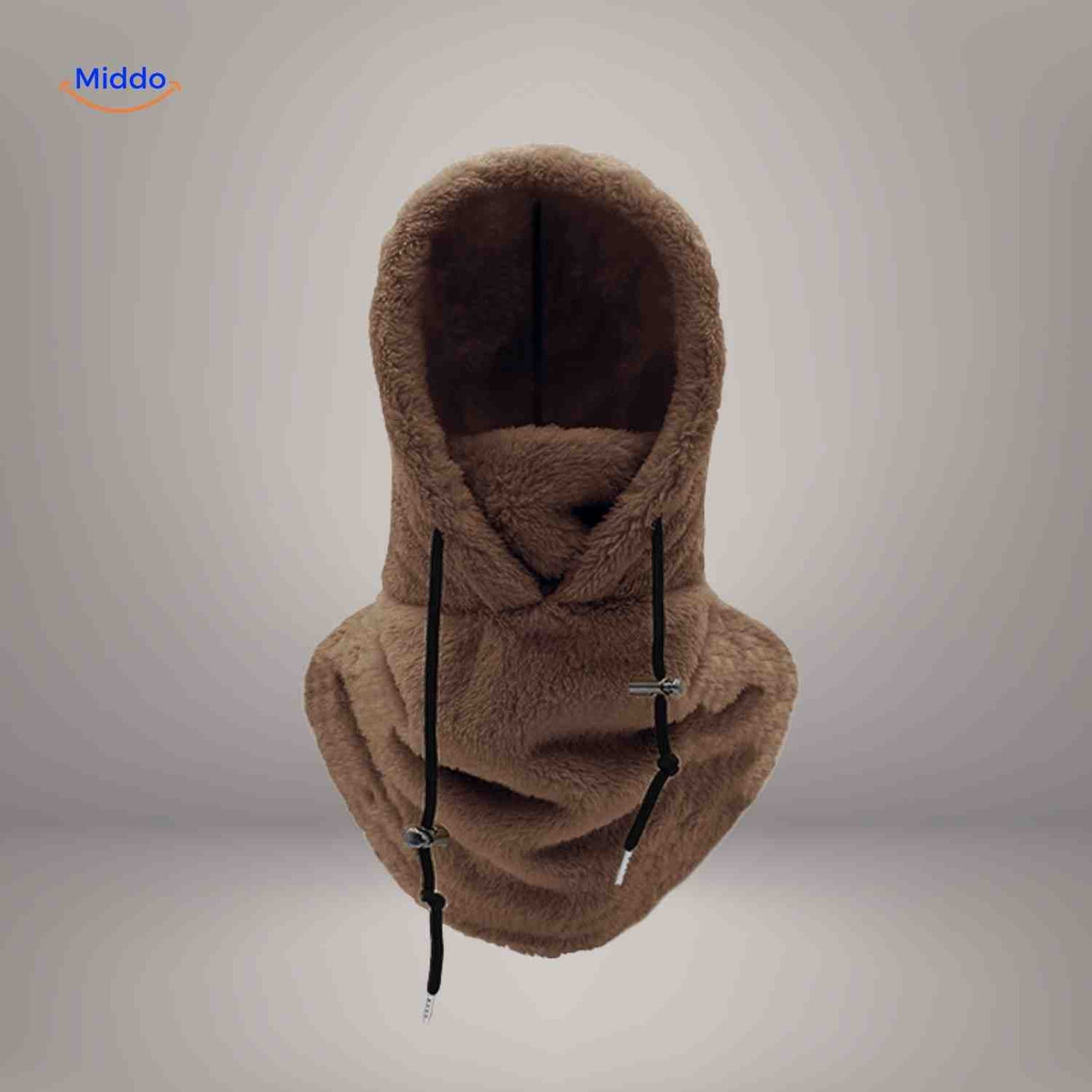 bonnet hiver coloris marron avec capuche fleece et écharpe intégrée