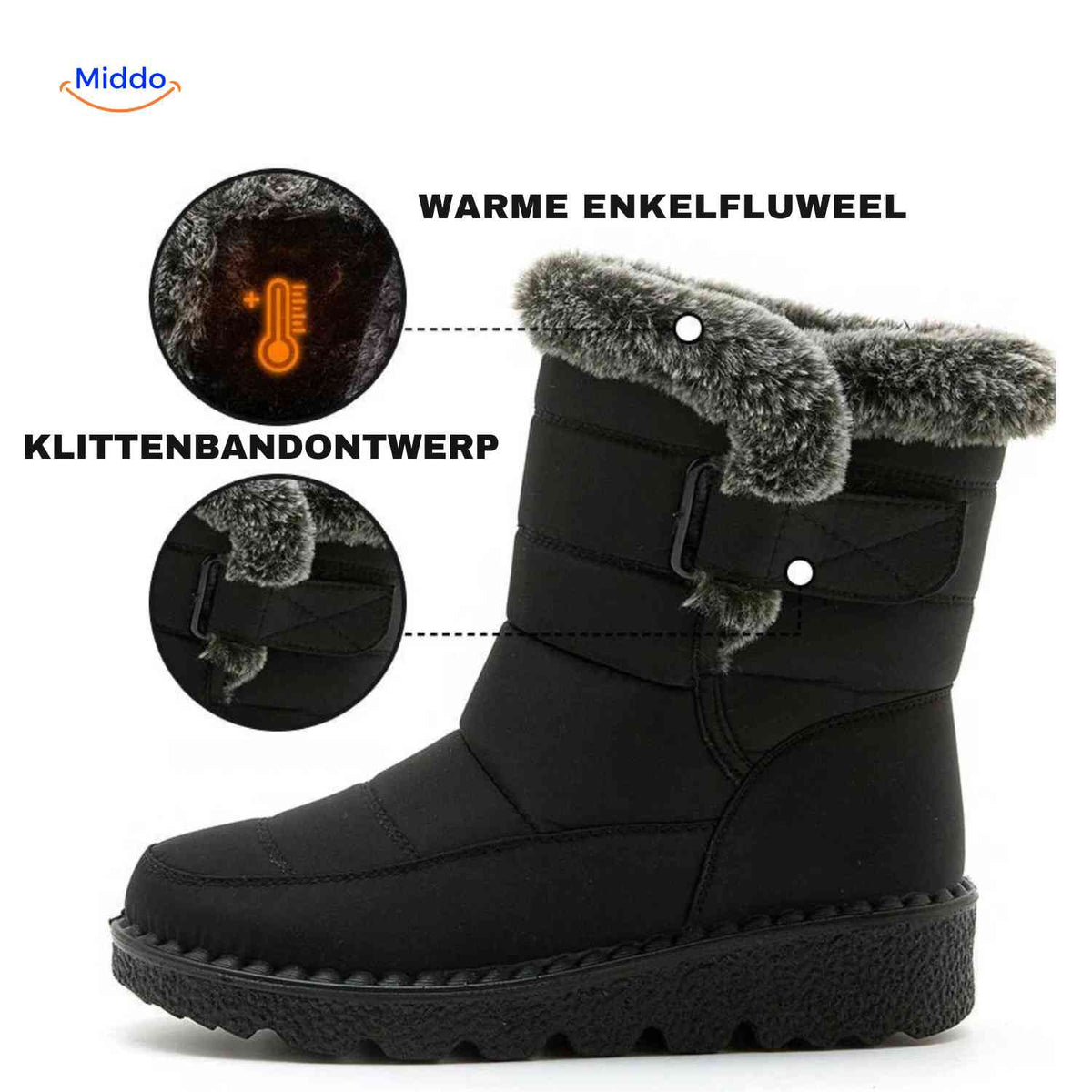 bottes d'hiver avec fermeture velcro et semelle antidérapante, déperlantes pour la neige
