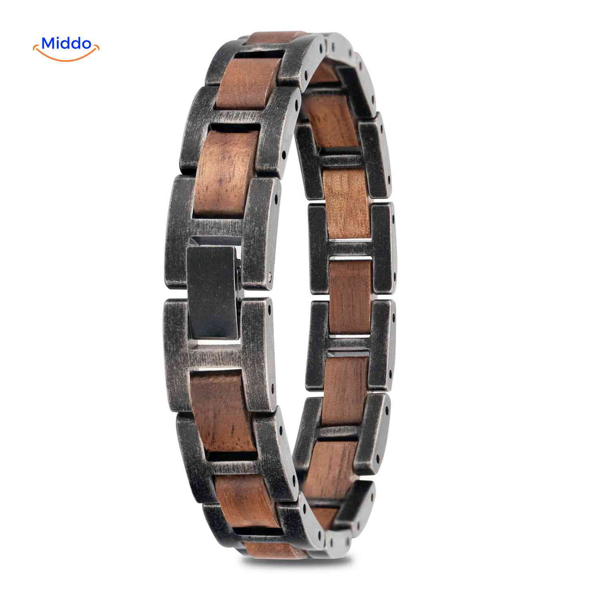 bracelet homme avec maillons en bois et acier, alliance nature et robustesse