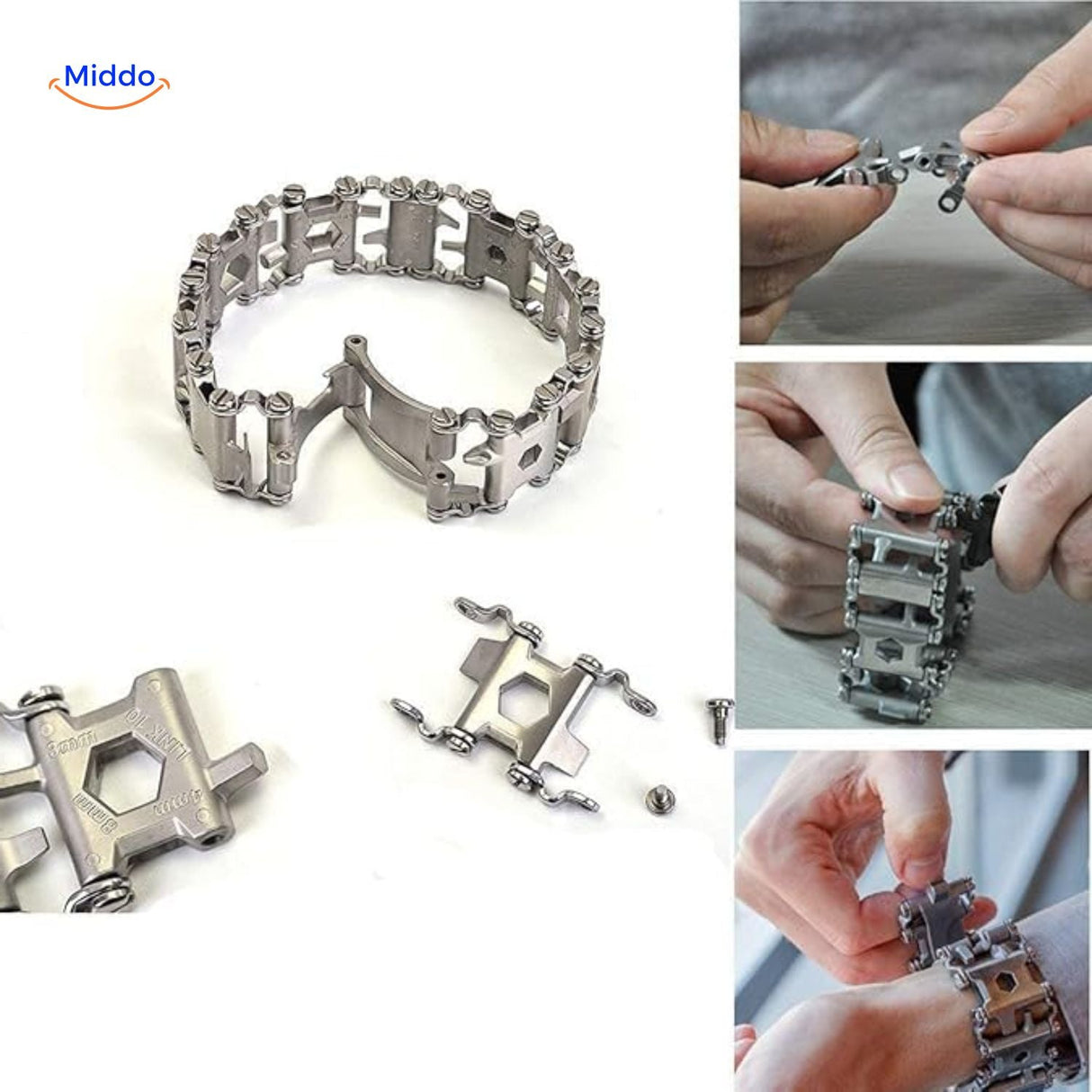 bracelet multi-outils utilisé dans un garage pour des réparations, outil toujours à portée de main