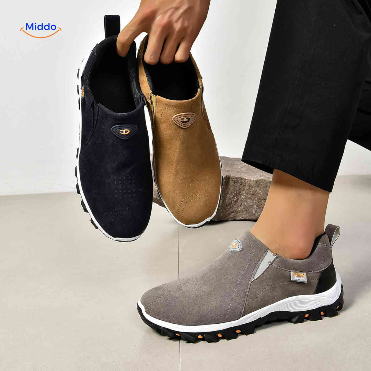 Chaussures homme Stridex à enfiler en suède, marron, vue 35