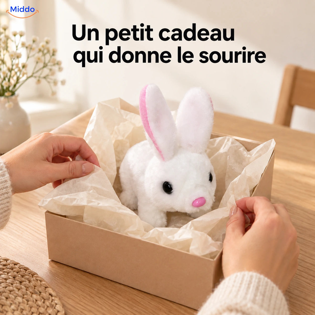 BunnyBuddy Lapin blanc en peluche emballé comme un cadeau