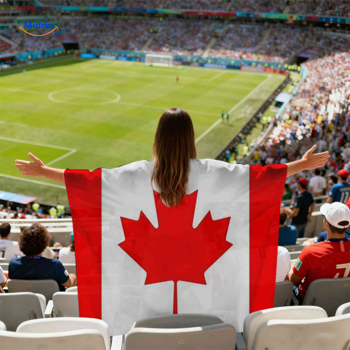 cape drapeau Canada légère portée par un supporter dans le stade
