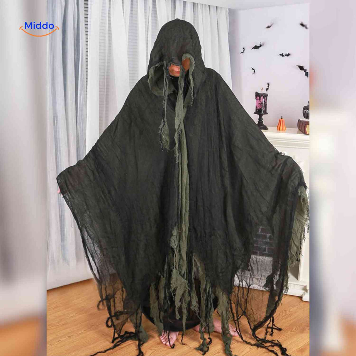cape d'halloween noir et vert avec look effrayant, costume spectaculaire pour soiree