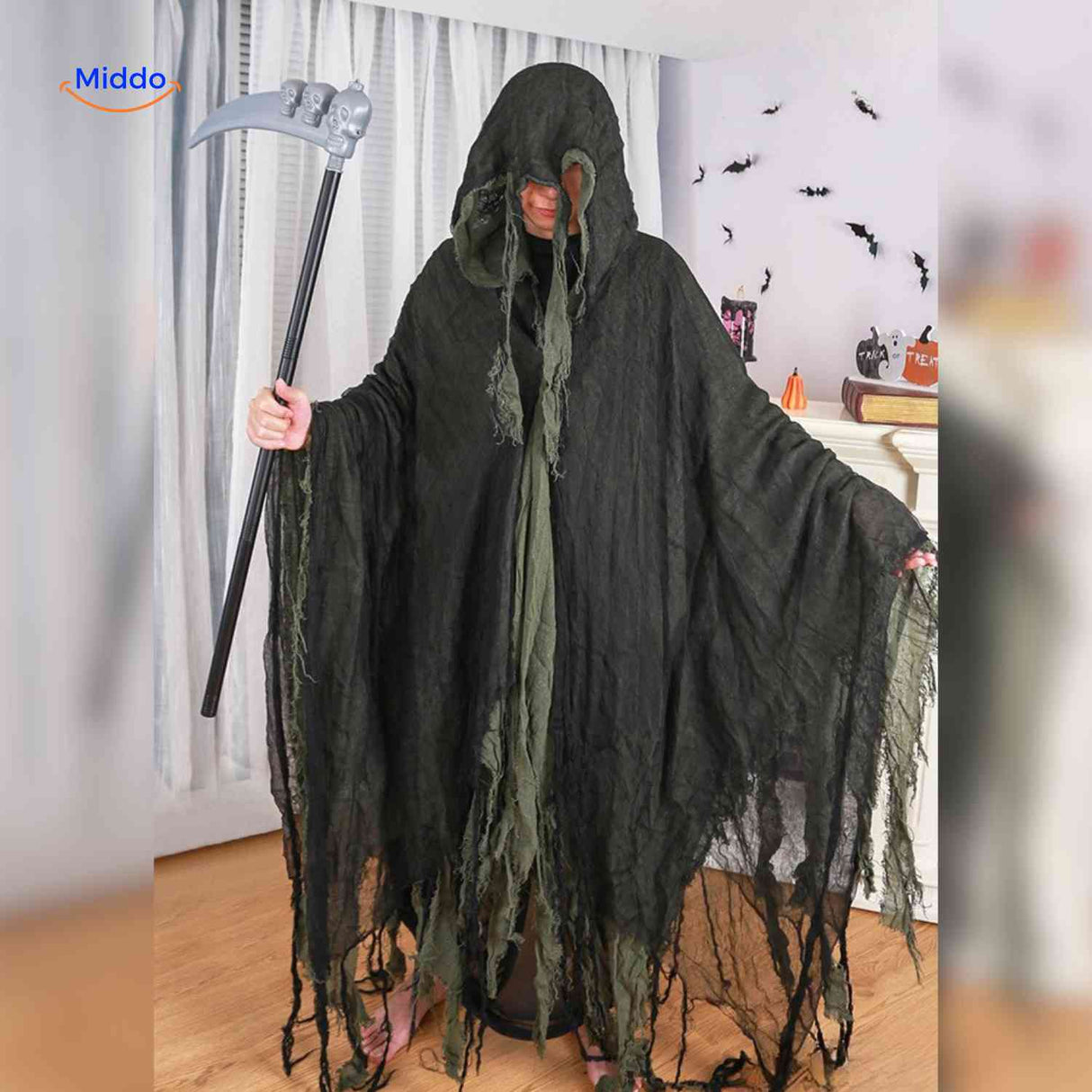 cape d'halloween verte avec faux, costume effrayant pour deguisement enfant ou adulte