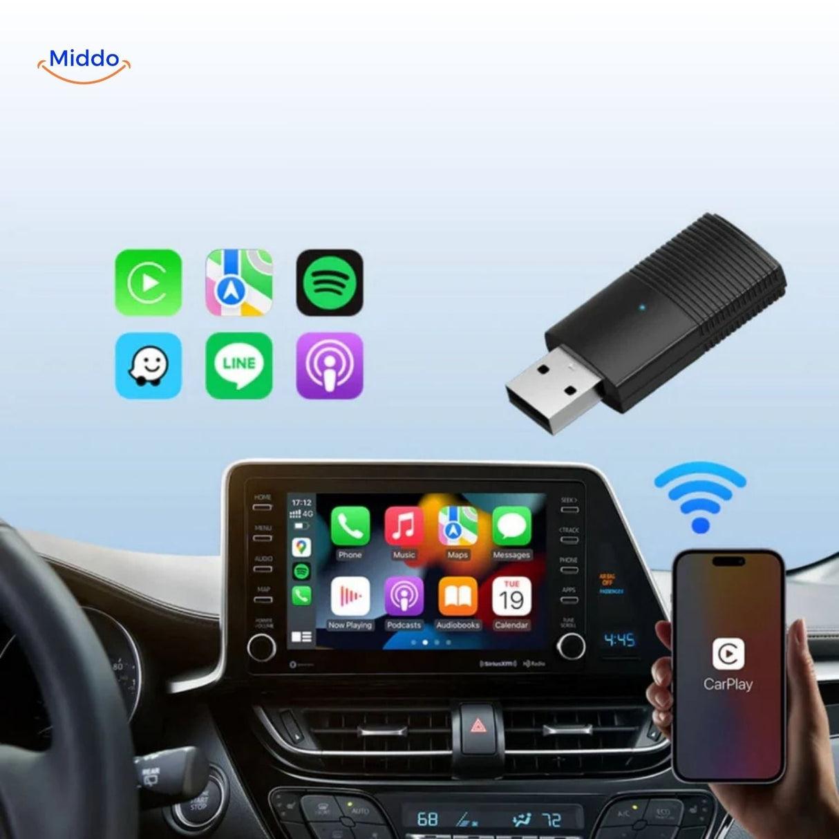 design compact et discret de l'adaptateur carplay sans fil, s'intègre parfaitement dans l'habitacle