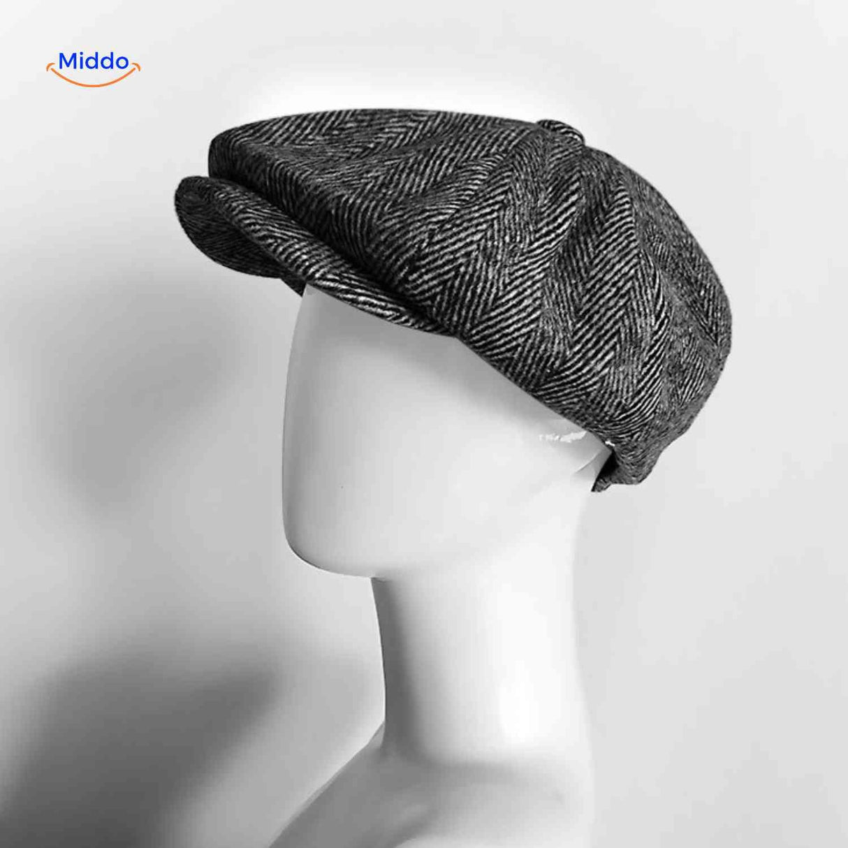 casquette plate grise à chevrons en laine mélangée, vue de face