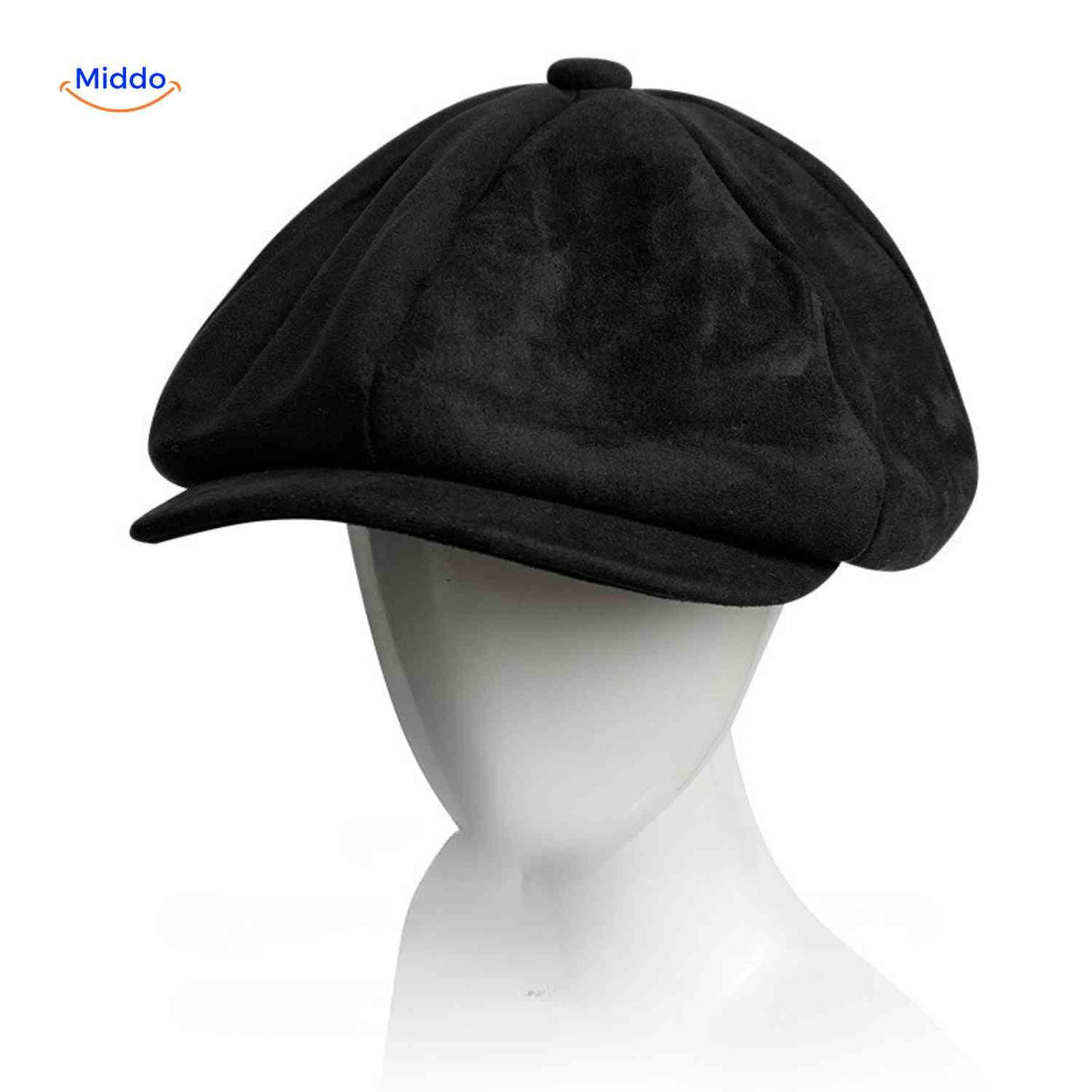 casquette plate en suède noir, coupe newsboy rétro années 20