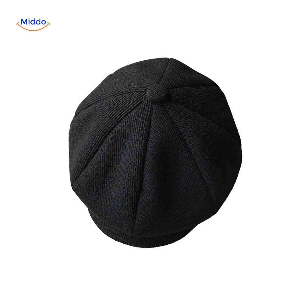 casquette plate en tricot côtelé noir, coupe newsboy rétro confortable