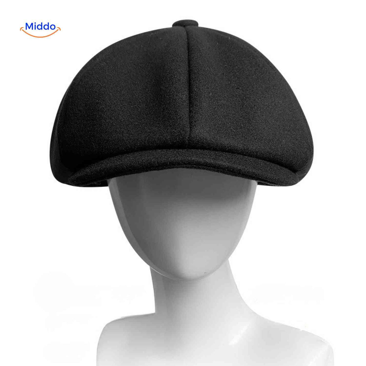 casquette plate noire unie en laine, coupe newsboy rétro intemporelle