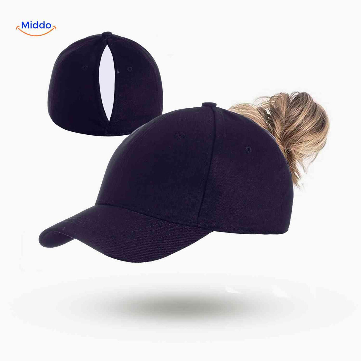 casquette ponytail noire avec fente pour queue de cheval, look classique et élégant