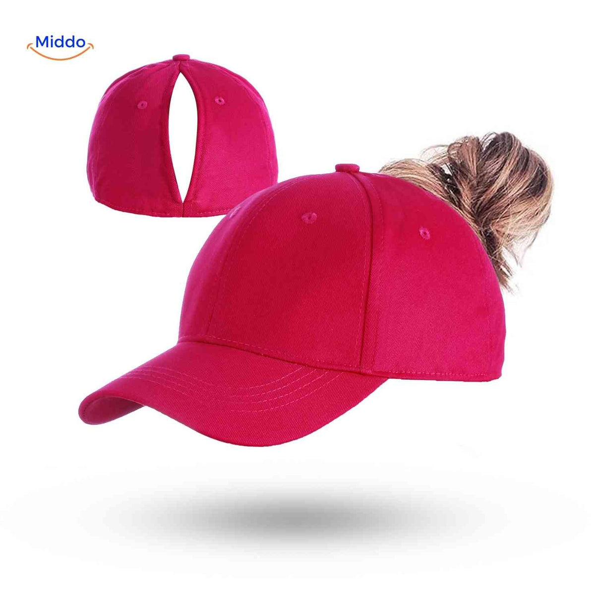 casquette ponytail rose vif avec ouverture pour queue de cheval, look dynamique et féminin