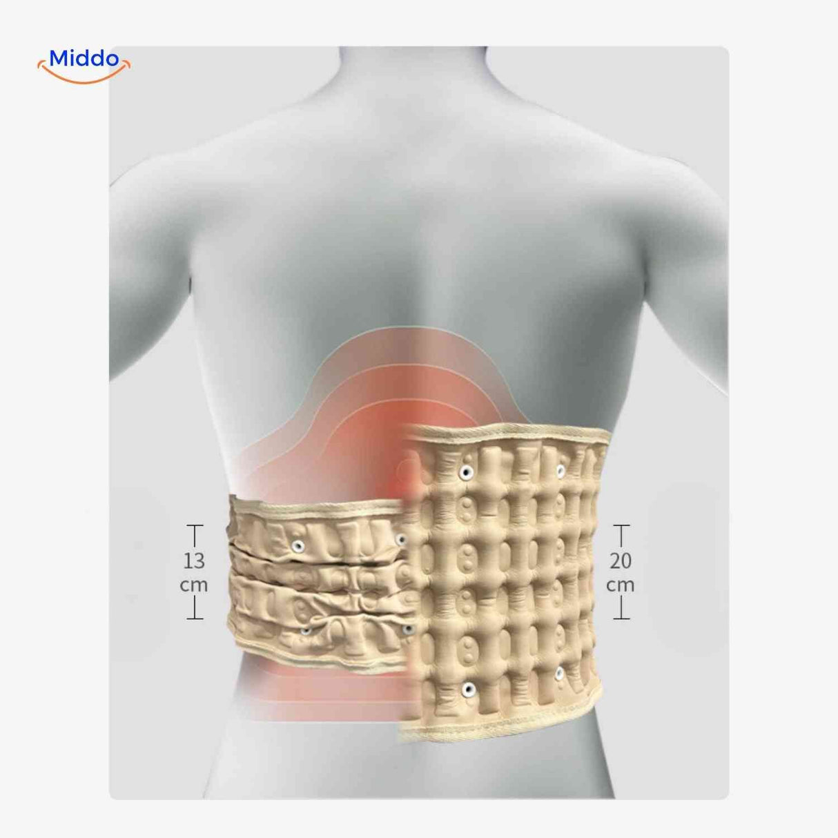 ceinture lombaire gonflable avec pompe à main noire et emballage, idéale contre les douleurs lombaires