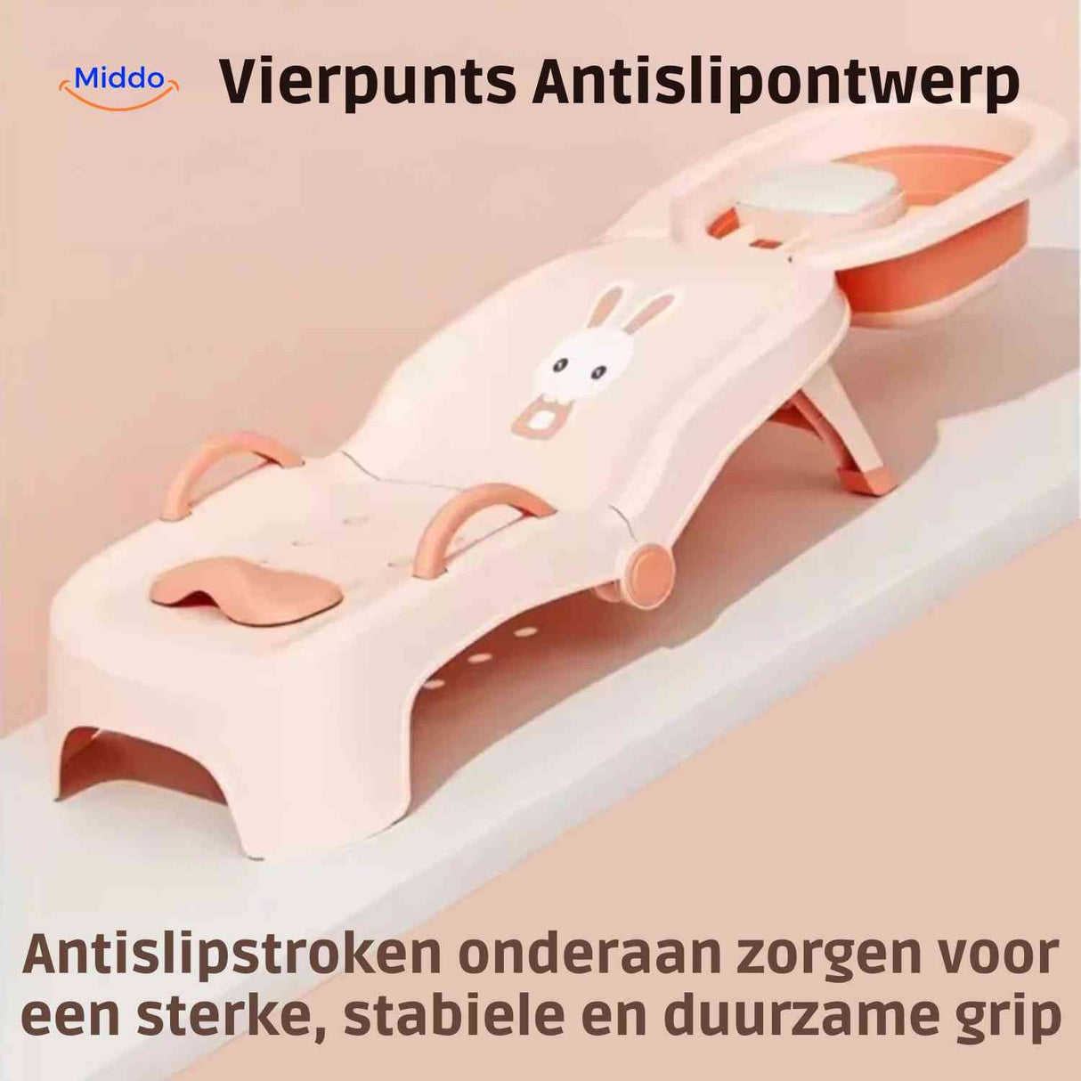 chaise de bain bébé avec quatre points antidérapants et poignées latérales pour plus de sécurité
