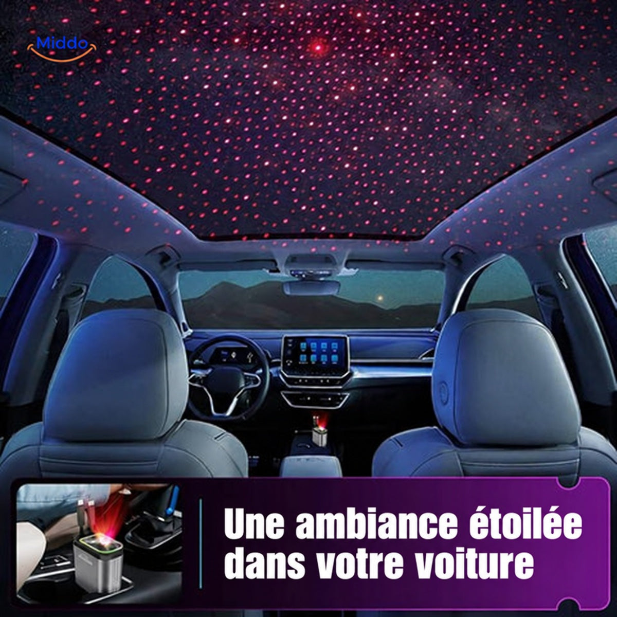chargeur voiture 120W avec éclairage RGB dynamique et effets lumineux atmosphériques