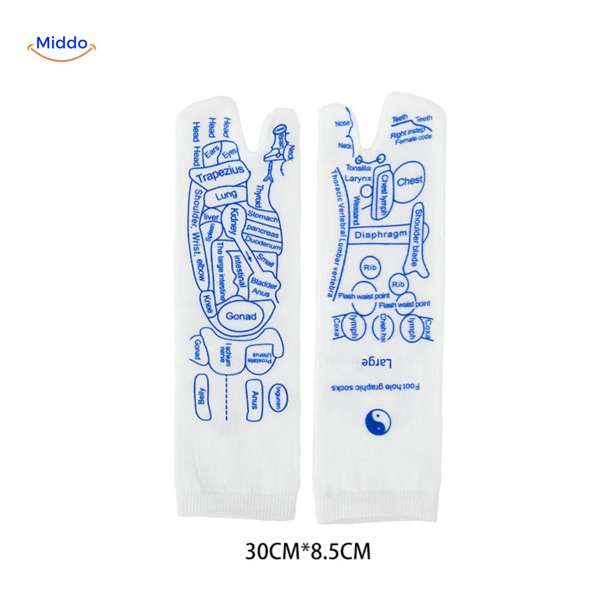 chaussettes acupression grandes tailles presentees avec outil de massage inclus