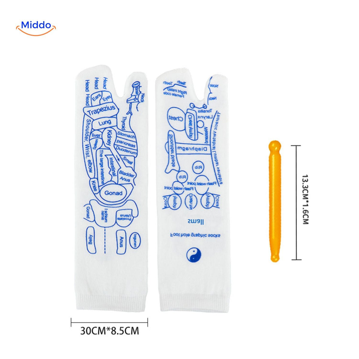 chaussettes acupression meridien avec guide des tailles disponibles