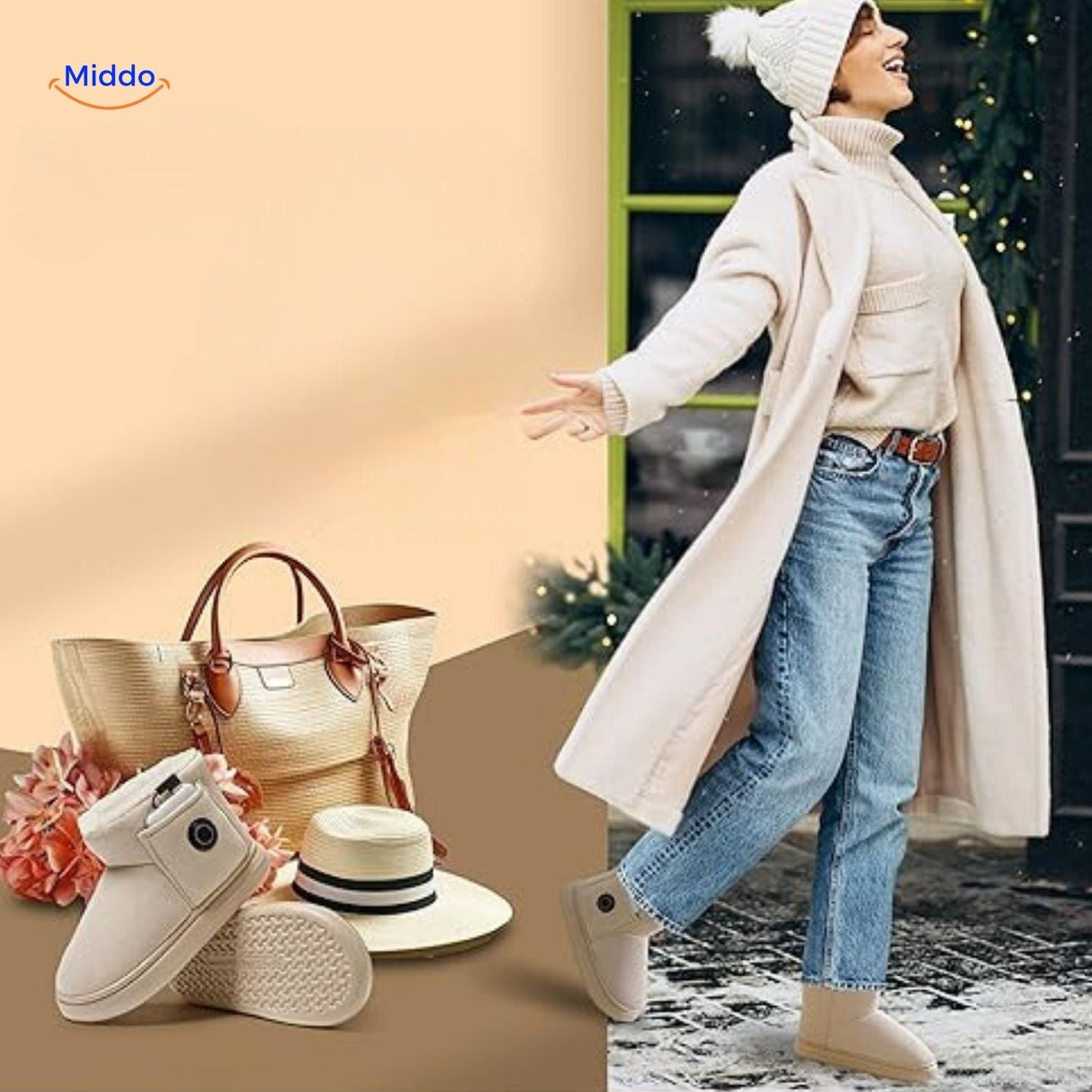 chaussures chauffantes présentées en idée cadeau hiver, emballage soigné pour offrir
