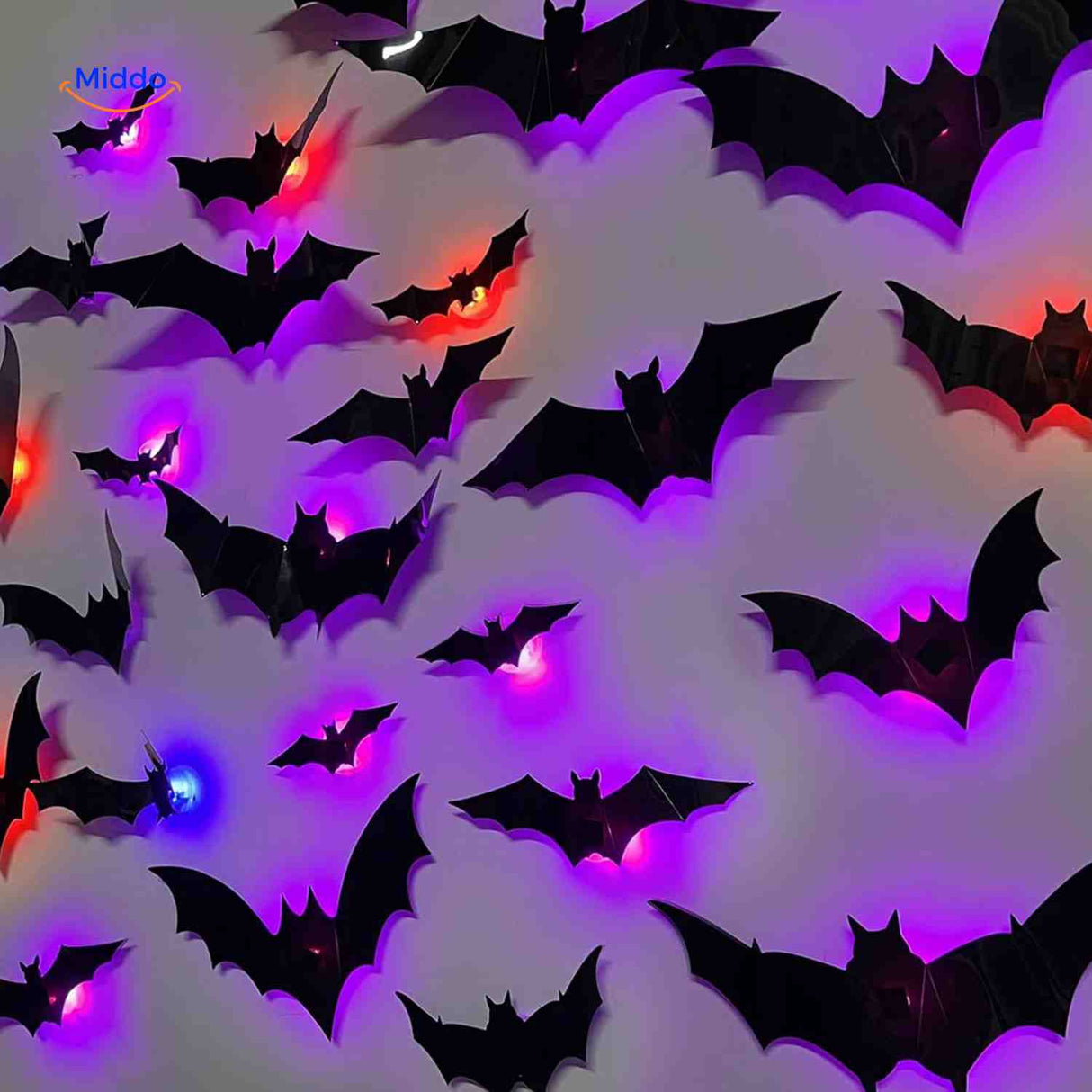 chauves-souris 3d led collées sur mur pour décoration halloween, effet lumineux spectaculaire