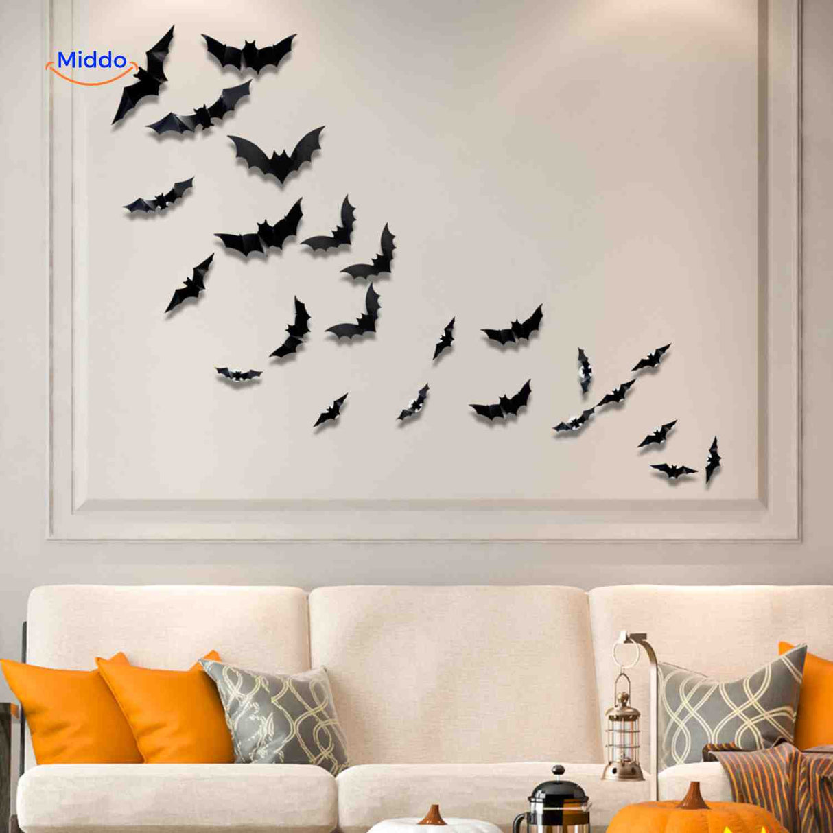 chauves-souris 3d led accrochées au mur du salon pour décoration halloween, effet spectaculaire