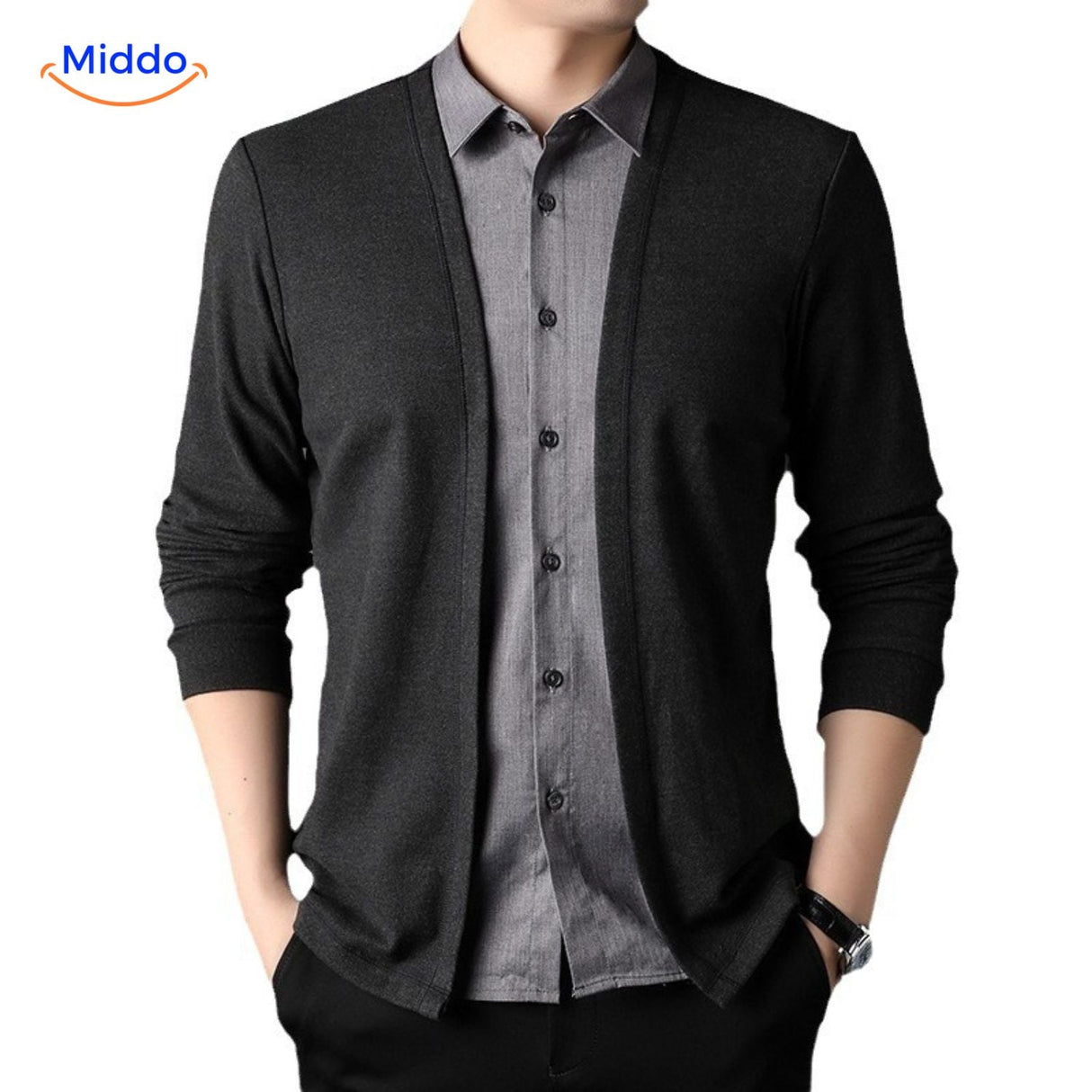 chemise 2-en-1 slim fit avec col gris, gros plan sur le détail de couleur du tissu