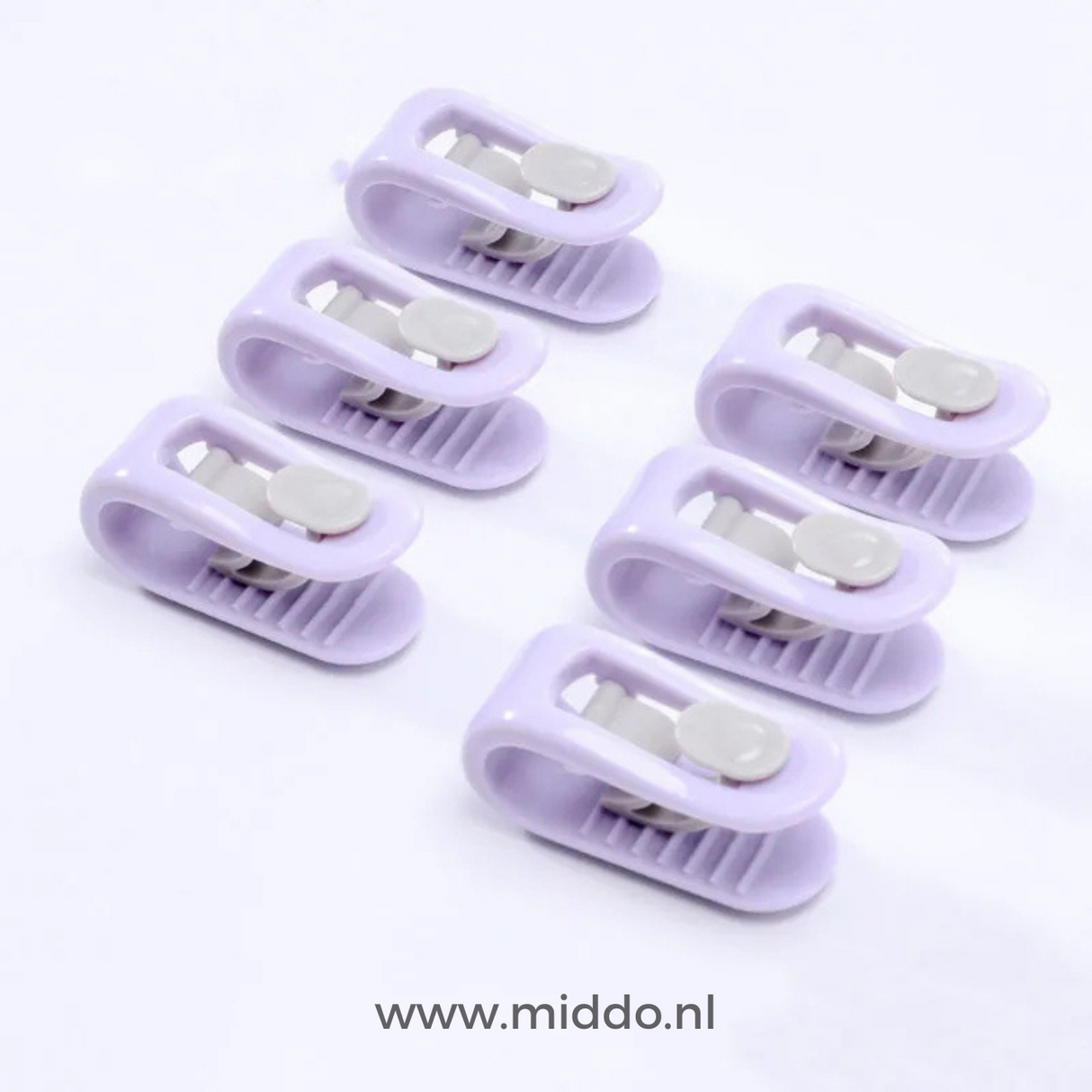 six clips anti-glissement pour couette coloris lilas sur fond blanc
