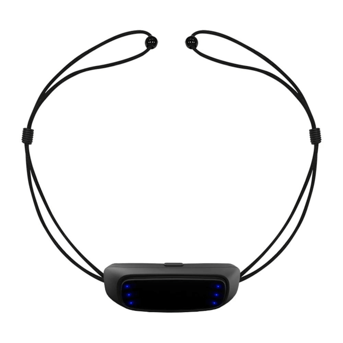 collier anti-ronflement noir avec leds bleues et cordes ajustables pour un sommeil paisible