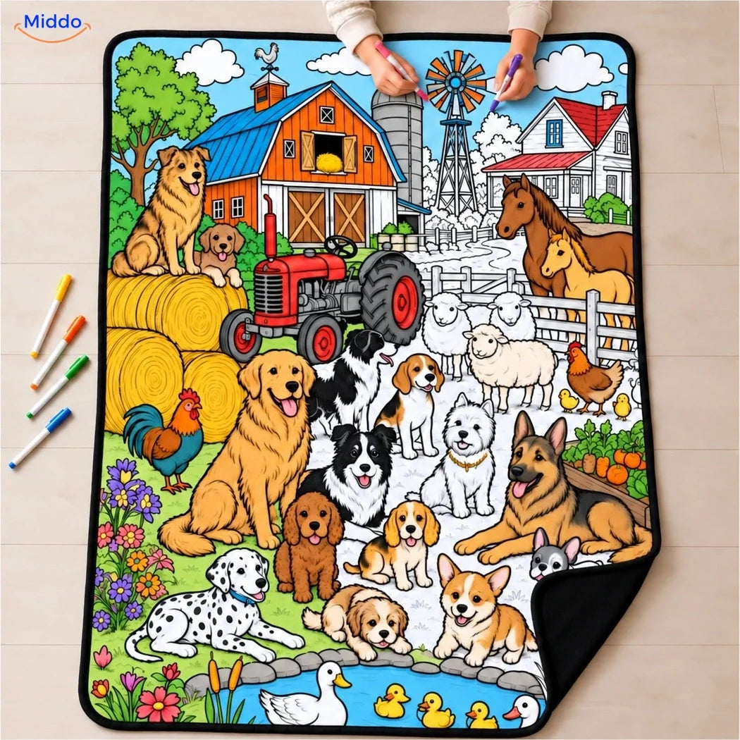 Couverture à colorier ColorFlow - Chiens à la ferme