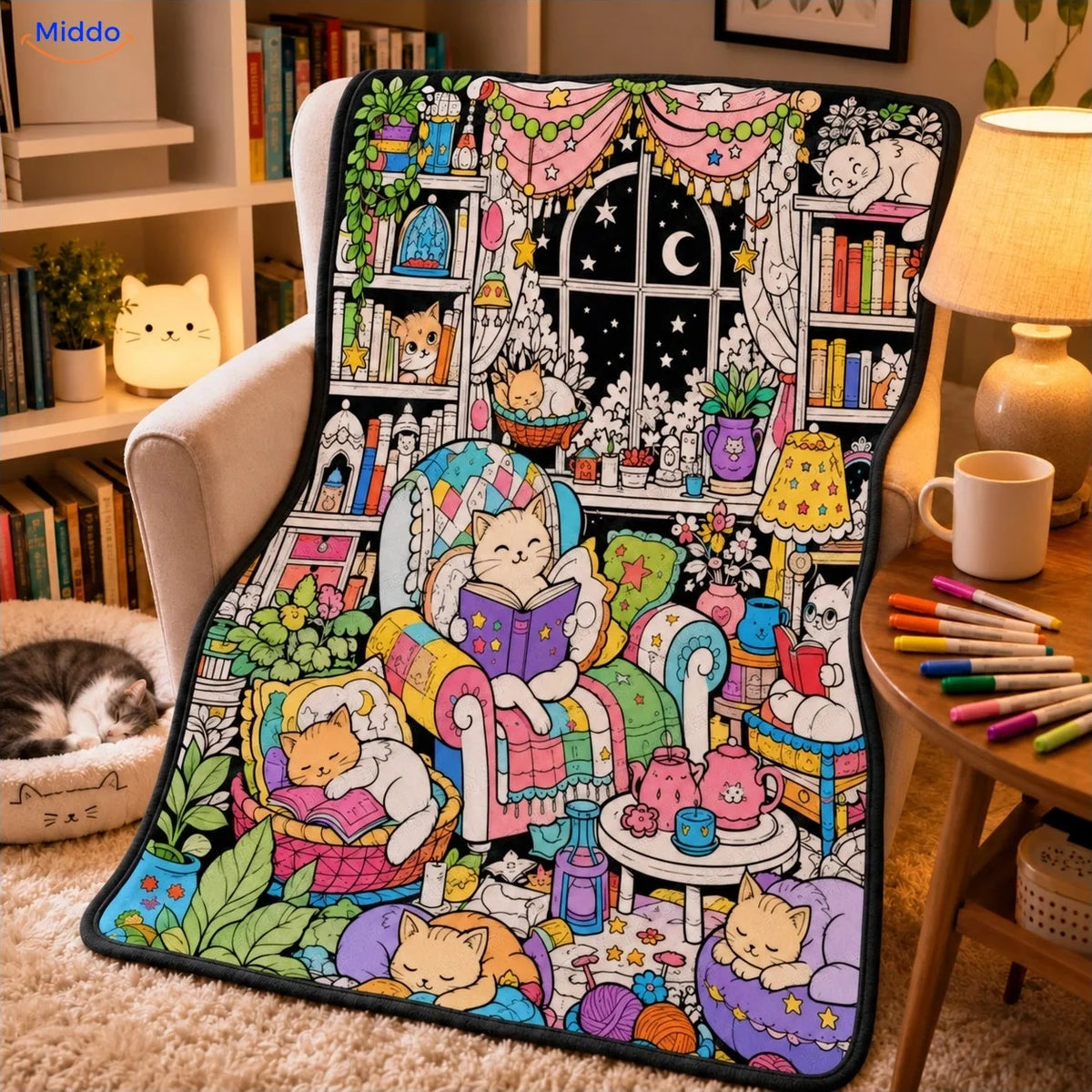 Couverture à colorier ColorFlow - Chats et livres