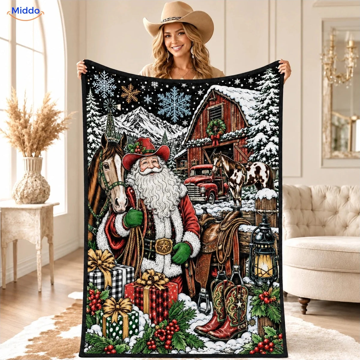 Couverture à colorier ColorFlow - Père Noël au ranch