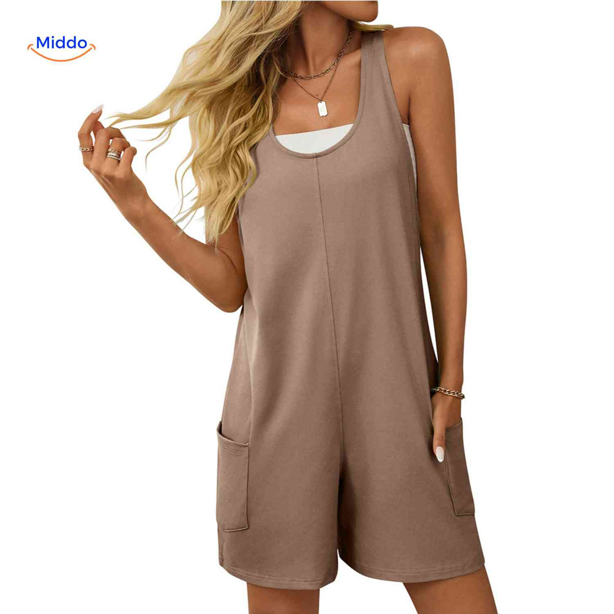 combinaison marron casual romper avec poches et dos nu style racerback