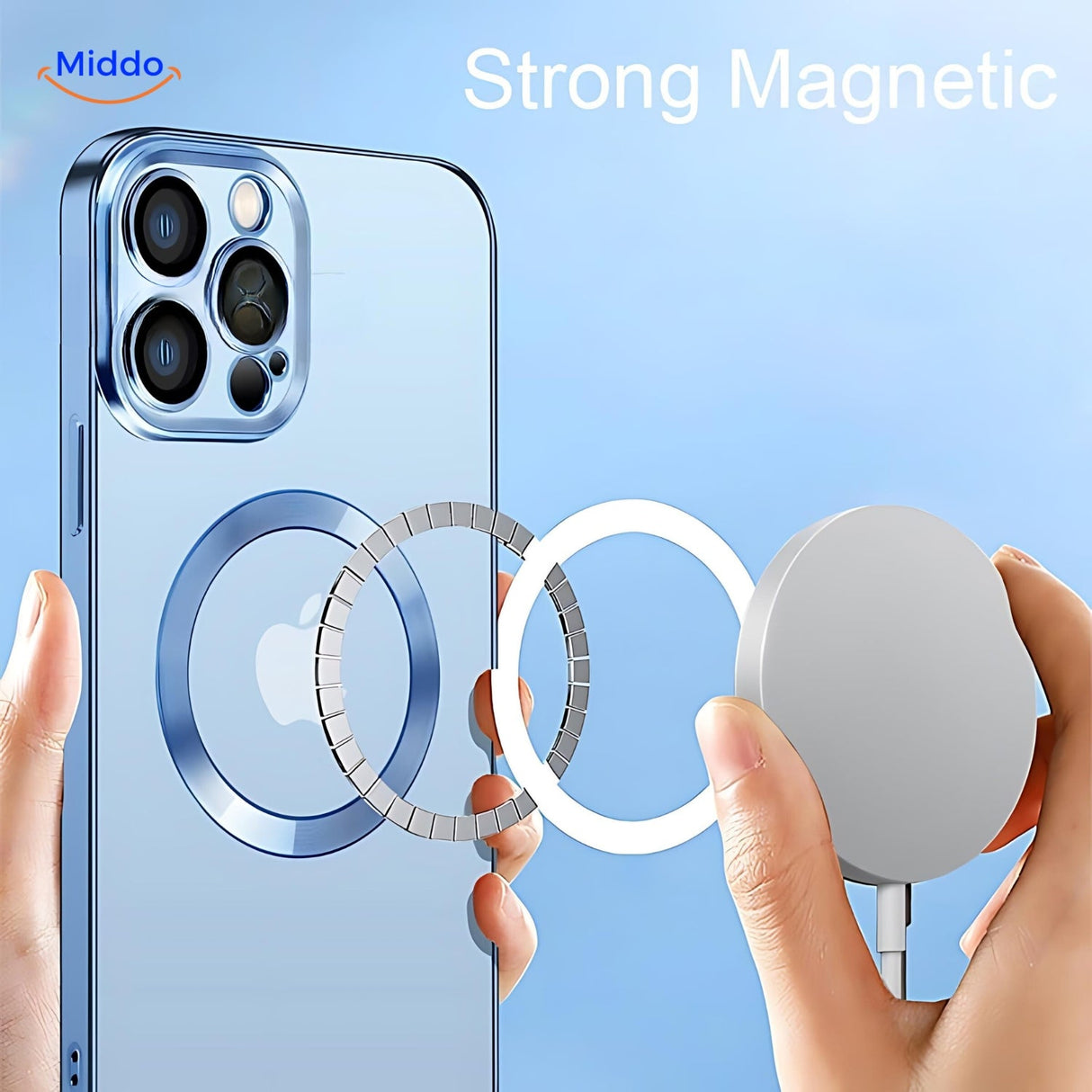 coque iphone avec anneau magnétique compatible recharge magsafe sans fil