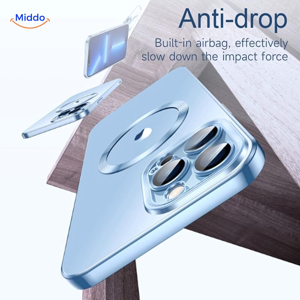 coque iphone bleue avec protection antichoc et résistance aux chutes