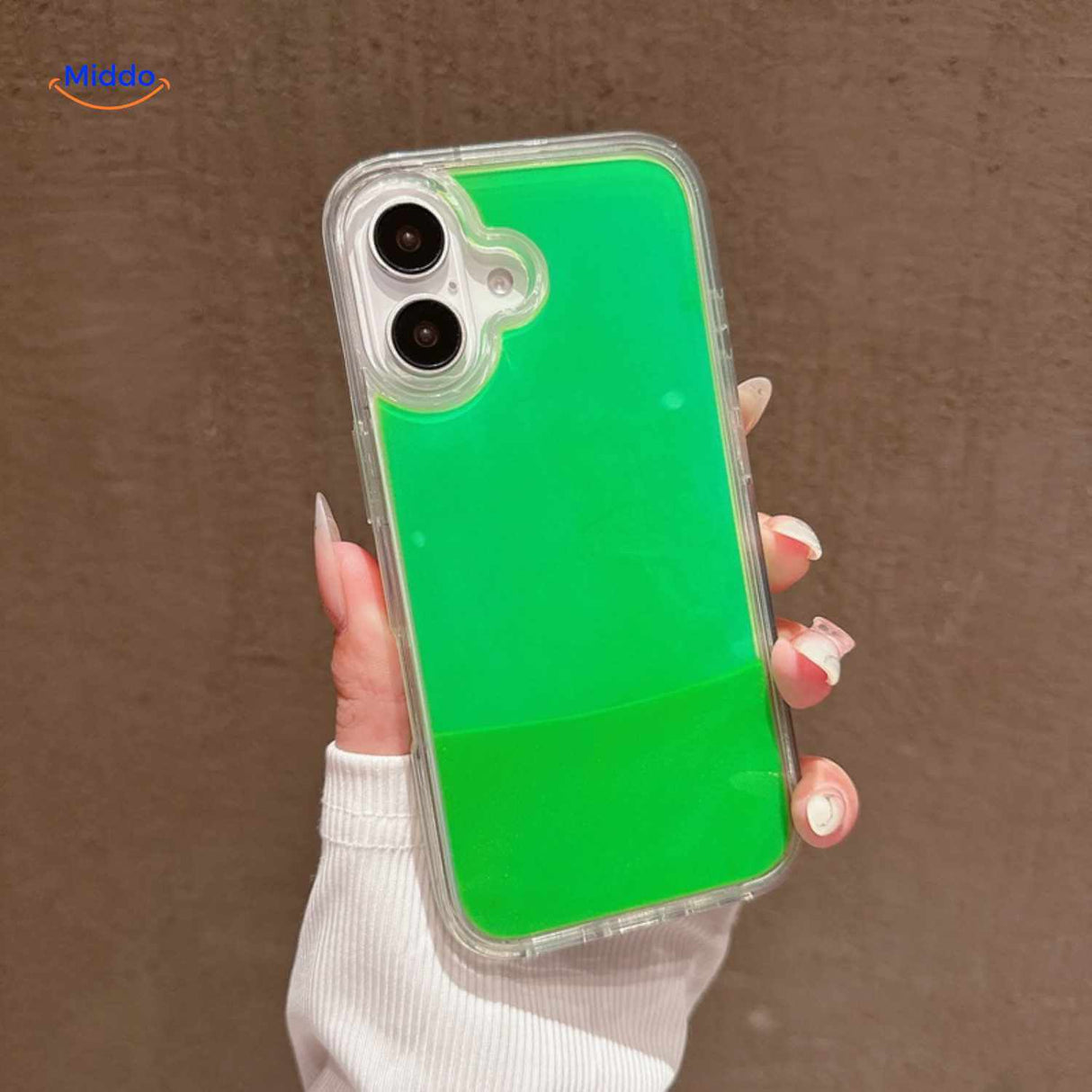 coque téléphone sable liquide vert frais avec look lumineux et épuré