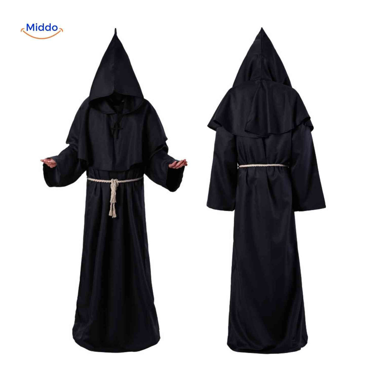 costume de moine d'église sombre pour halloween, robe longue à capuche dans un décor nocturne